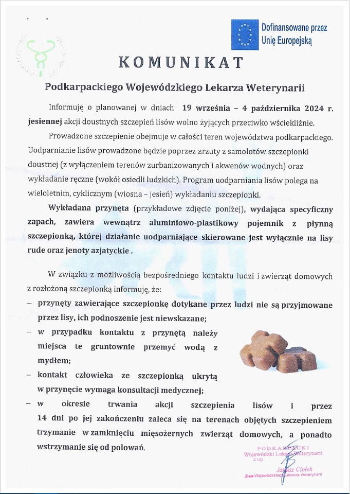 Komunikat Podkarpackiego Wojewódzkiego Lekarza Weterynarii