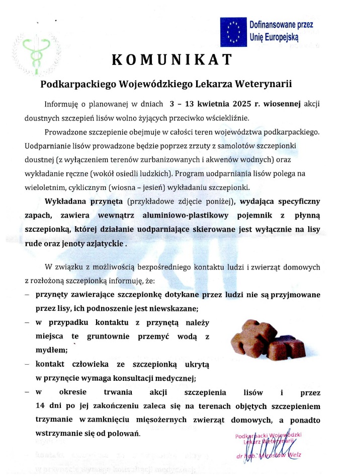 Komunikat Podkarpackiego Wojewódzkiego Lekarza Weterynarii
